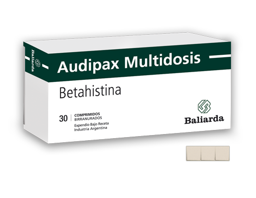 Audipax Multidosis_24_10.png Audipax Multidosis Betahistina diclorhidrato Vértigo mareos Audipax Multidosis Enfermedad de Ménière Betahistina
